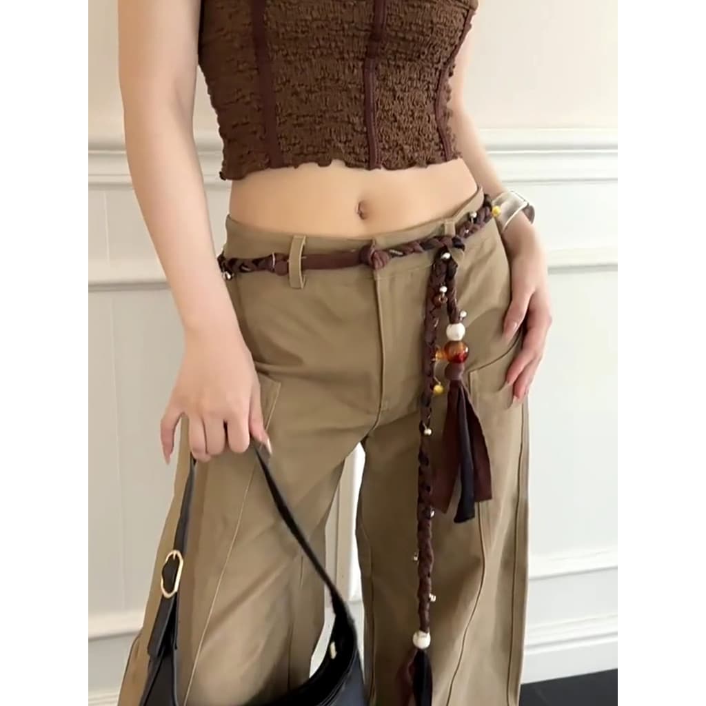Acessórios de corda de cintura trançada marrom cinto fino vestido decorativo feminino com Jeans boêmio retrô