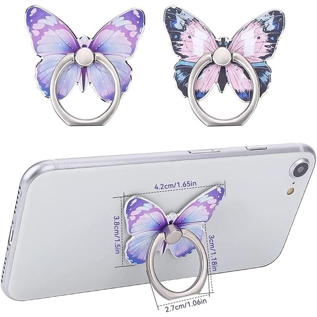 2 Peças Suporte de Anel para Celular com Design de Borboleta, Bonito Suporte de Dedo 360 ° Suporte giratório de metal pa