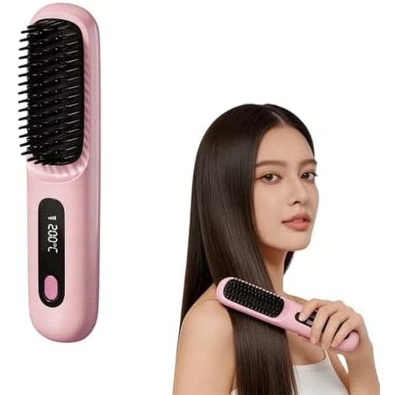 Escova Alisadora De Cabelo Sem Fio SALAN , Mini Alisador Iônico Portátil Com Placas De Titânio , Pente Viagem Recarregáv