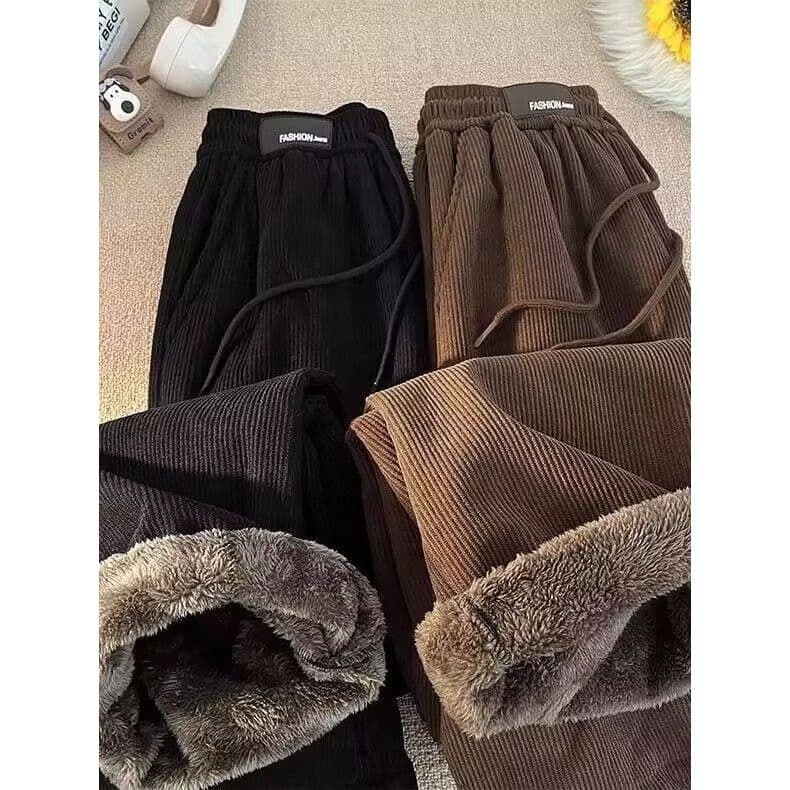 Estilo americano forro de lã engrossado cordeiro velo calças casuais outono inverno Sweatpants solto quente em linha ret