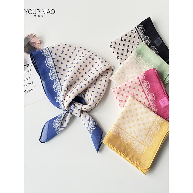 Literário fresco versão coreana lenço pequeno lenço quadrado estilo feminino branco azul lenço de seda foto acessórios p