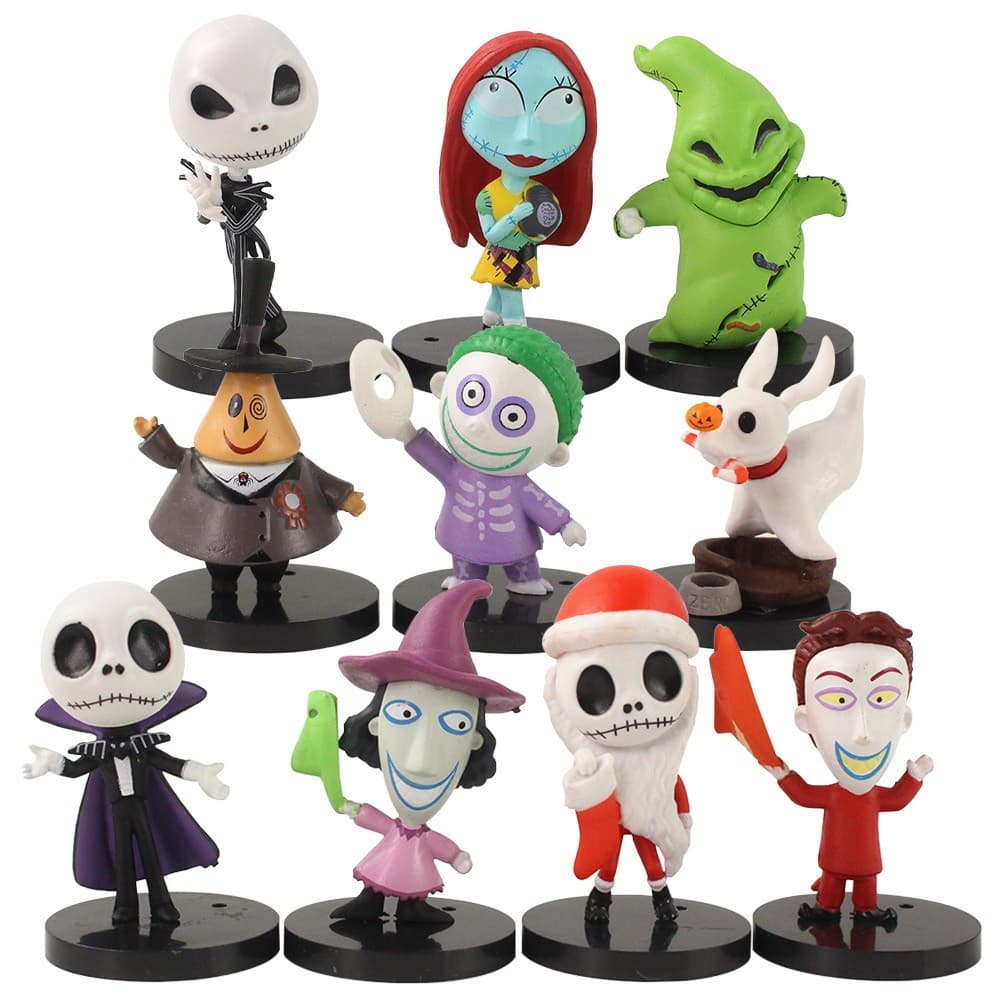 10Pcs/Set Nightmare Before Christmas Jack Jack Skellington Freddy Krueger Bobble Head Doll PVC Action Figure Collection