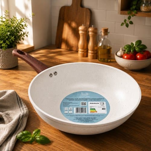 Frigideira Revestida Nanocerâmico 28cm Creme Gás Elétrico Indução Vitrocerâmico Carnes Legumes Arroz
