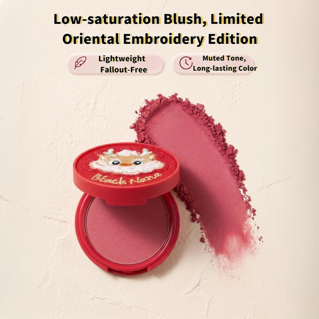 Raspberry Matte Powder Blush Limited Bordado Caso Brilho Natural Sem Aparência De Maquiagem