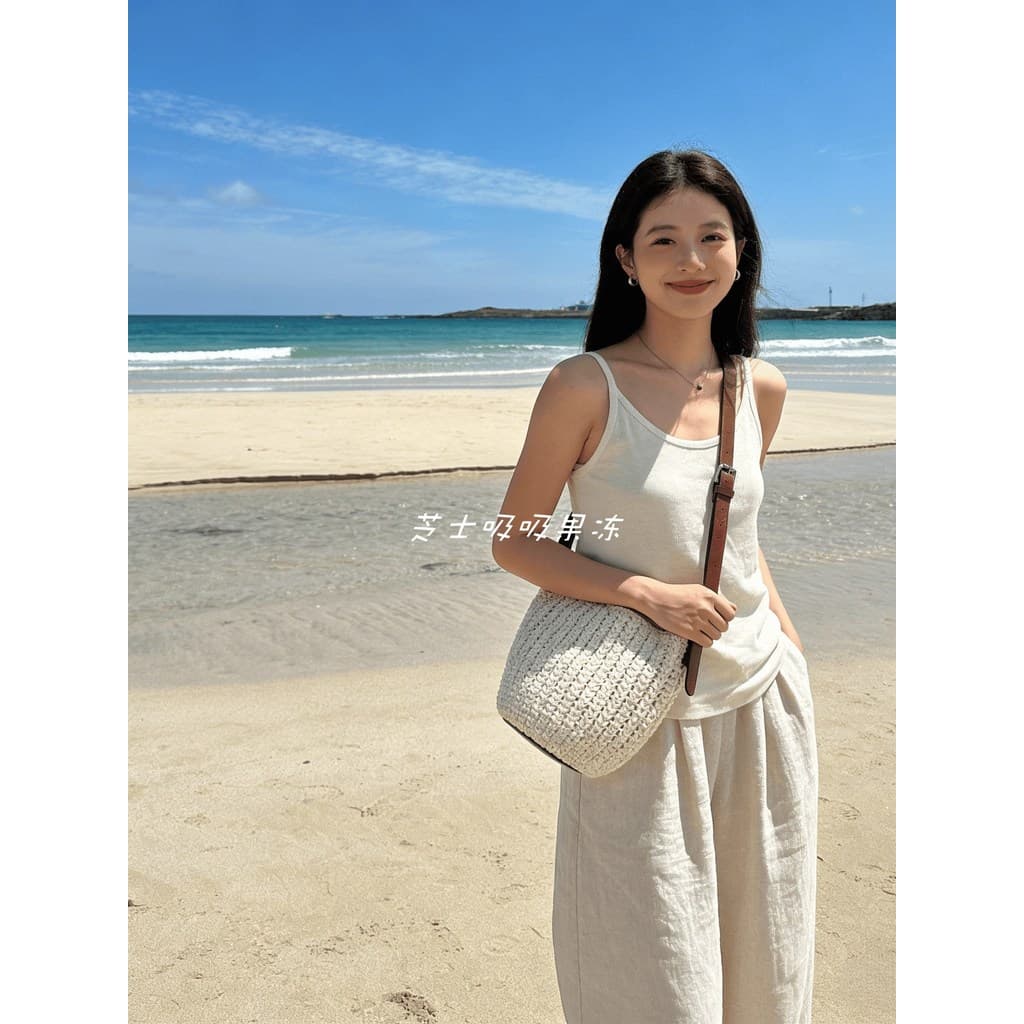 Japonês coreano estilo férias tecido balde saco de ombro feminino luz bege solto Casual saco estilo Retro moda tendência