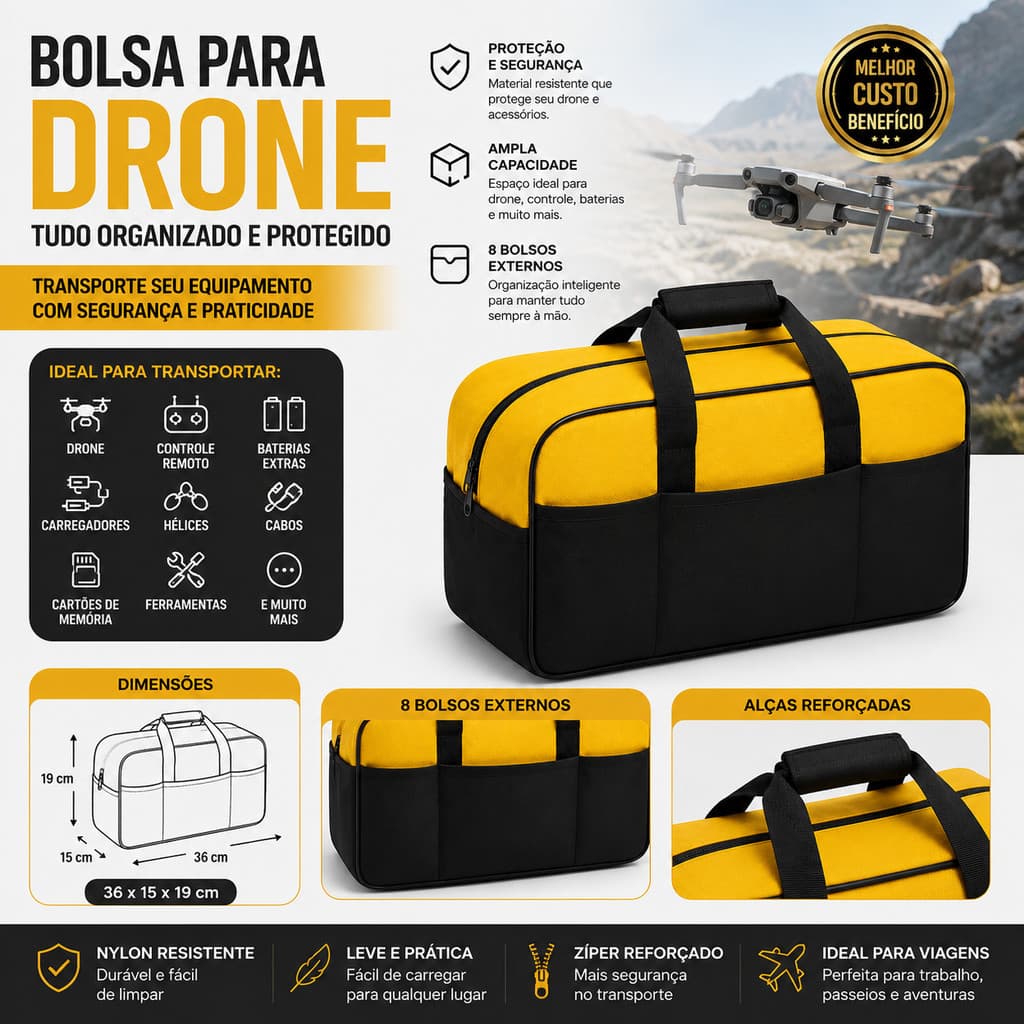 Bolsa Transporte Drone Profissional para DJI Mini Air Neo e Acessórios