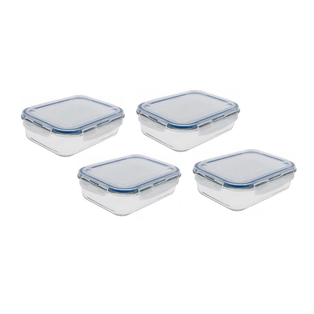 4 Potes De Vidro P/ Marmita Fitness Quentinha 1,5L Hermético Refratário Mantimento Freezer Trava Organizador Kit Jogo