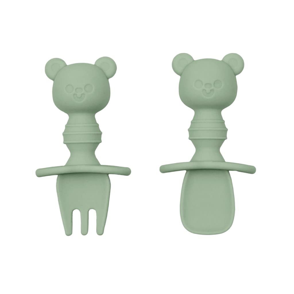 Kit Talheres Ursinho Em Silicone Buba Verde