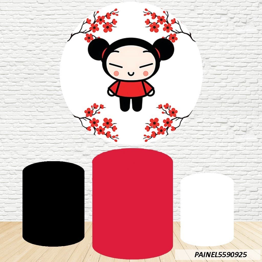 Kit de Capas Painel Redondo Sublimado Pucca 1,50M + Trio Capas de Cilindro C/Elástico | Envio ágil