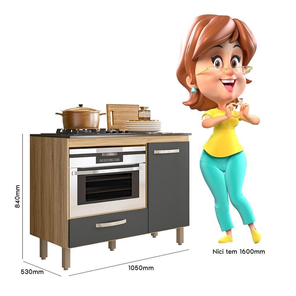 Balcão Para Cooktop Fit 1 Porta 1 Gaveta Freijó/Chumbo - Nicioli