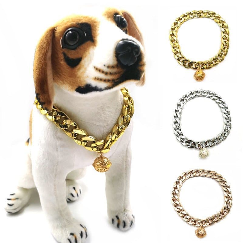 Colar de ouro para animais de estimação, sino para gato, coleira grande para cão, Shiba Inu, Corgi, Teddy, Bulldog Franc