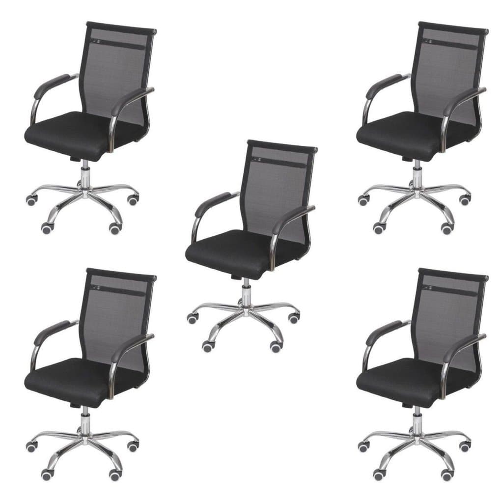 Kit 5 Cadeiras Escritorio Diretor Tela Mesh Roma 3312 Preto Cadeira Diretor