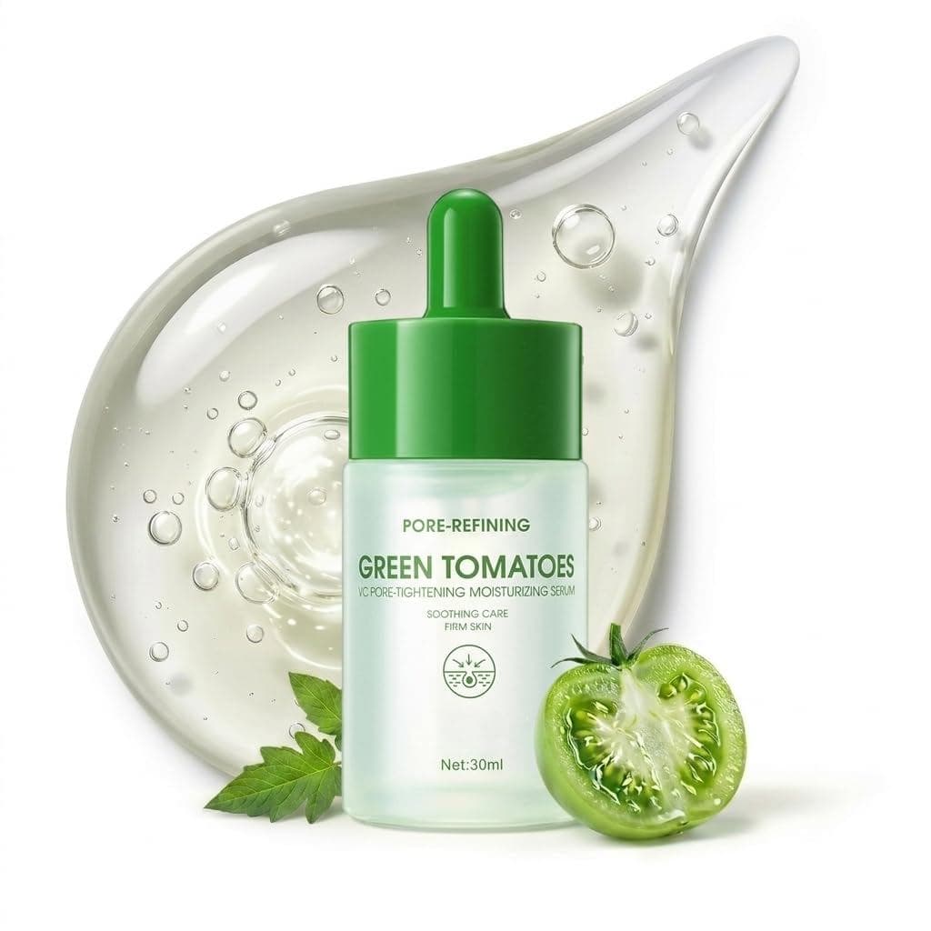 Sérum Facial de Tomate Verde com Vitamina C – Sérum Refinador de Poros e Hidratante para Poros Dilatados, Ajuda a Suaviz