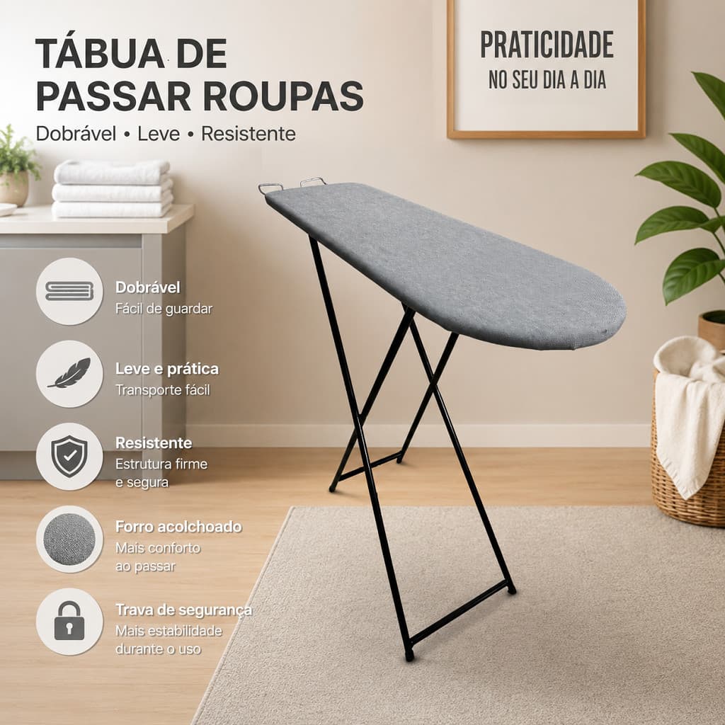 Tabua De Passar Forro Tecido Térmico Resistente C/ 4 Regulagens Altura Reforçada