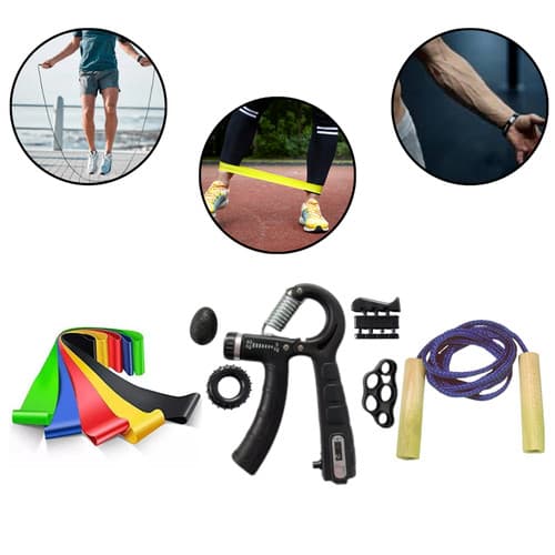 Kit Exercícios Fitness Completo Treino em Casa Faixas Elásticas Corda Hand Grip