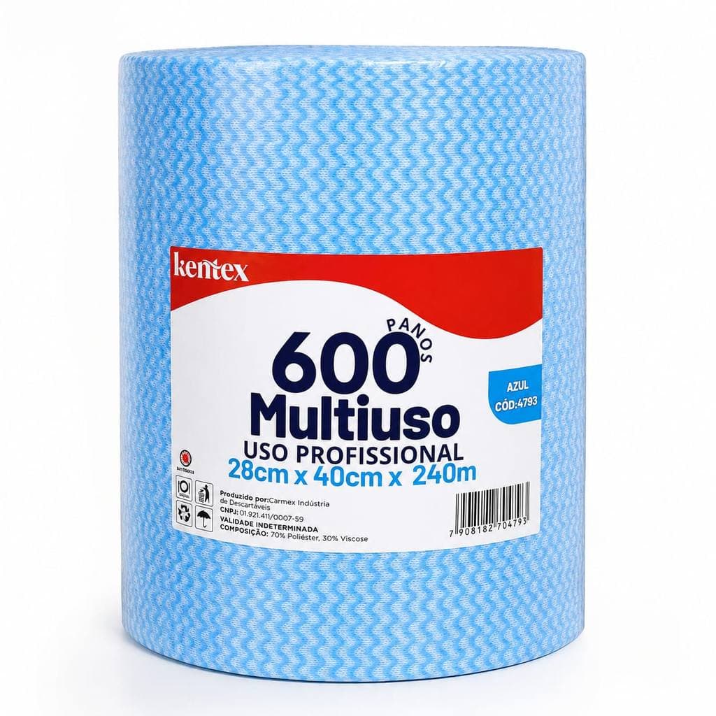 Pano Multiuso Tipo Perfex 600 Panos Azul Kentex Alta Absorção Limpeza Profissional 28x40cm