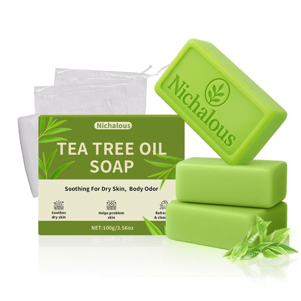 Sabonete de Tea Tree, 3 Peças de Sabonete em Barra com Óleo de Tea Tree - com Óleo de Tea Tree, Óleo de Coco e Hamamélis