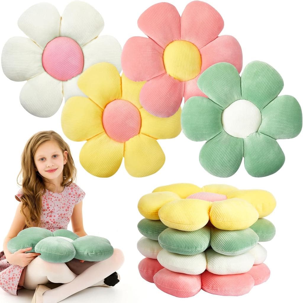 Reginary 4 Peças Almofadas de Chão em Forma de Flor, Almofadas Decorativas de Pelúcia Fofas, Almofadas de Assento em For