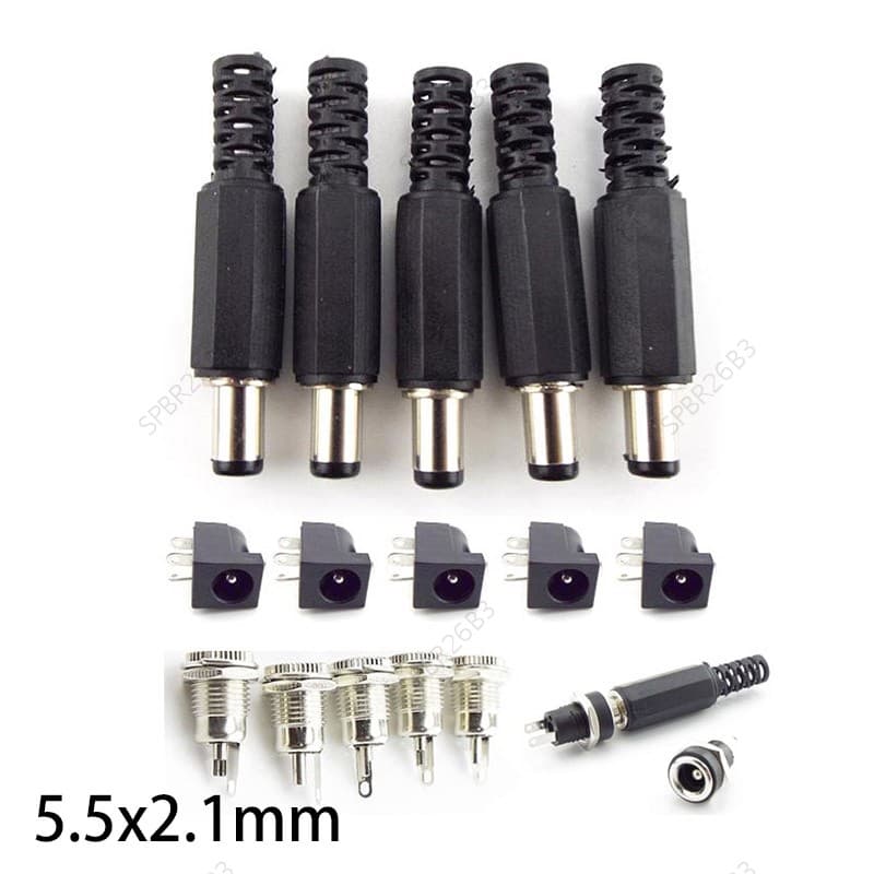 12V 5.5 * 2.1mm DC Macho Plugues DC022 DC099 Tomada De Energia Fêmea Jack Parafuso Porca Painel Conector Montagem diy pl