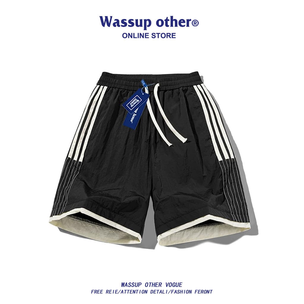 WASSUP OUTROS Shorts listrados americanos de secagem rápida masculinos verão estilo fino dopamina gelo seda calças de ci