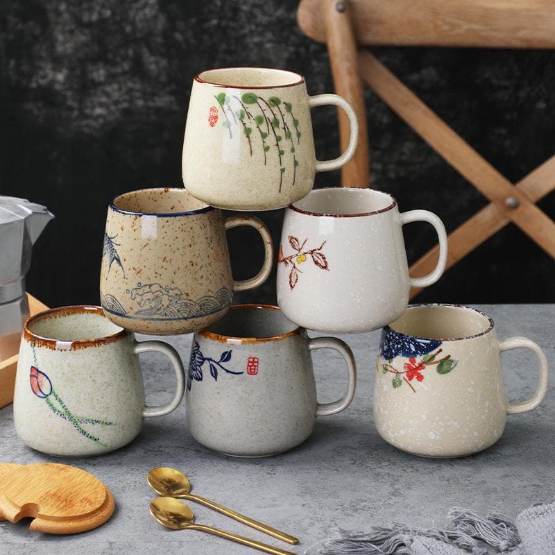 Xícara de café de cerâmica japonesa, copo de escritório criativo, caneca de grande capacidade, conjunto de casal, copo d