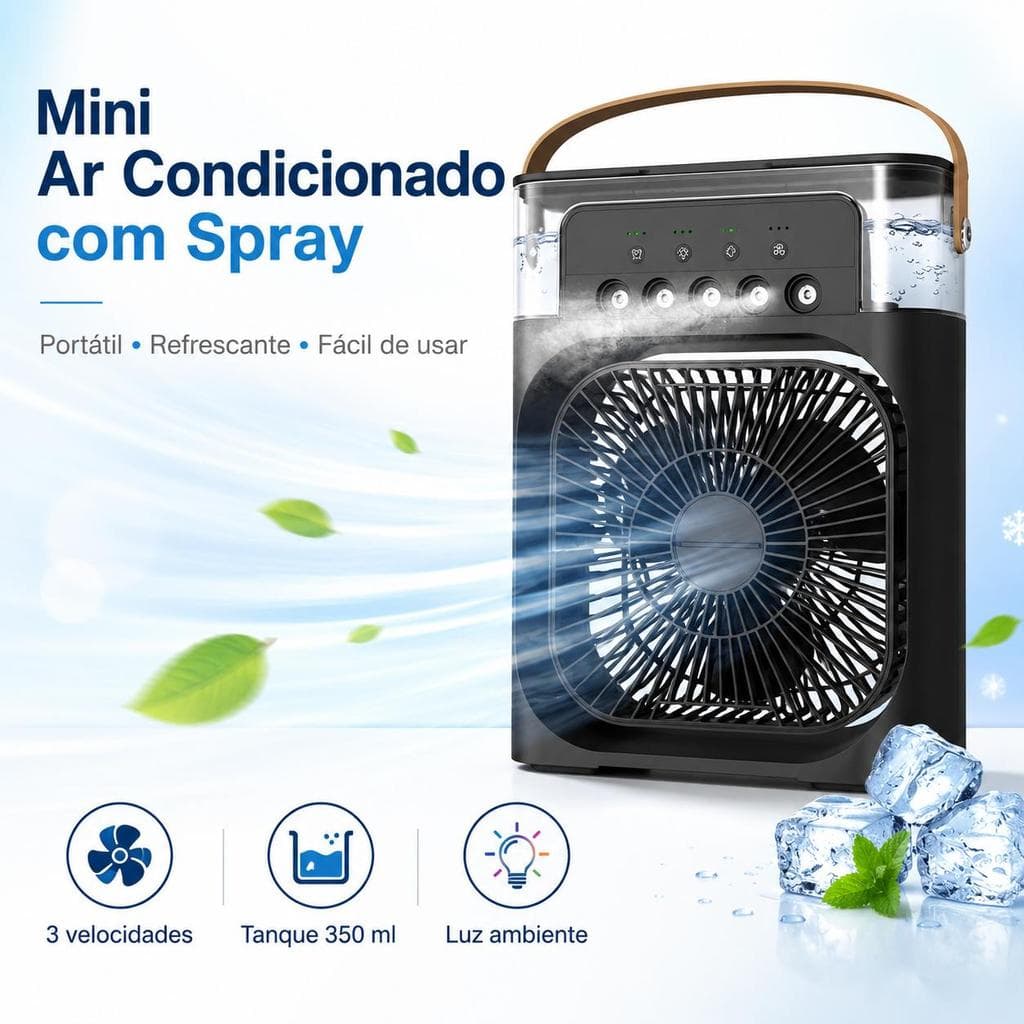 Mini Ar Condicionado Portátil com Spray, Ventilador Climatizador com Névoa, Tanque 350ml, 3 Velocidades, Luz Ambiente 7