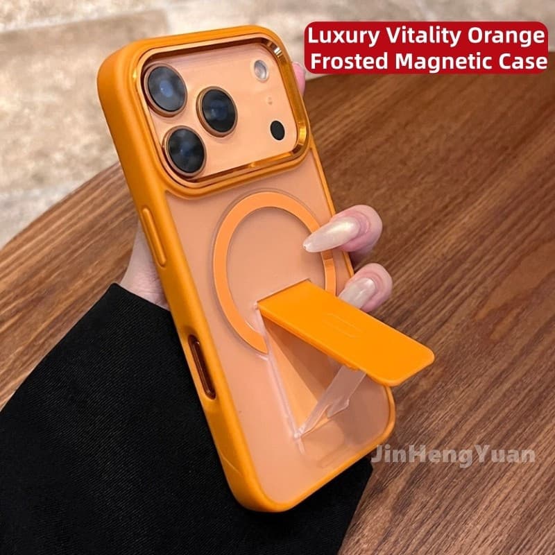 Luxo Fosco Acrílico Caso Magnético Dobrável Suporte Embalagem Para IPhone 17 17Air 16 15 14 13 12 11 Pro Max Capa Trasei