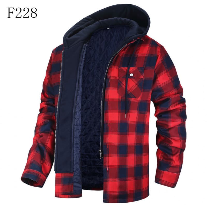 Roupa Masculina 2026, Jaqueta com Capuz de Manga Longa em Xadrez, Acolchoada com Algodão, para Outono e Inverno, Estilo