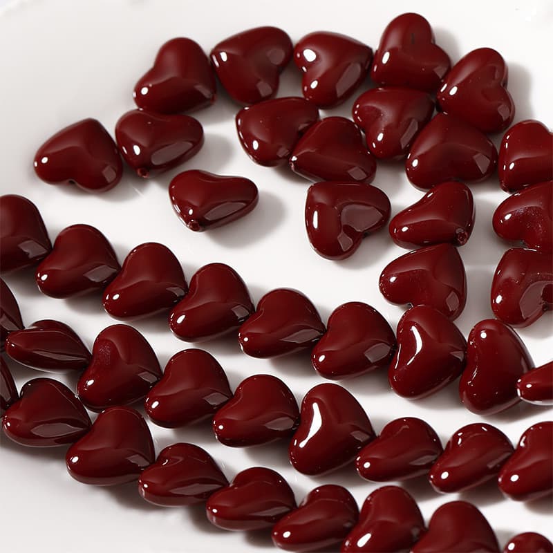 10 corações carmesim pêssego coração buraco reto contas de vidro diy artesanal frisado pulseira colar acessórios Materia