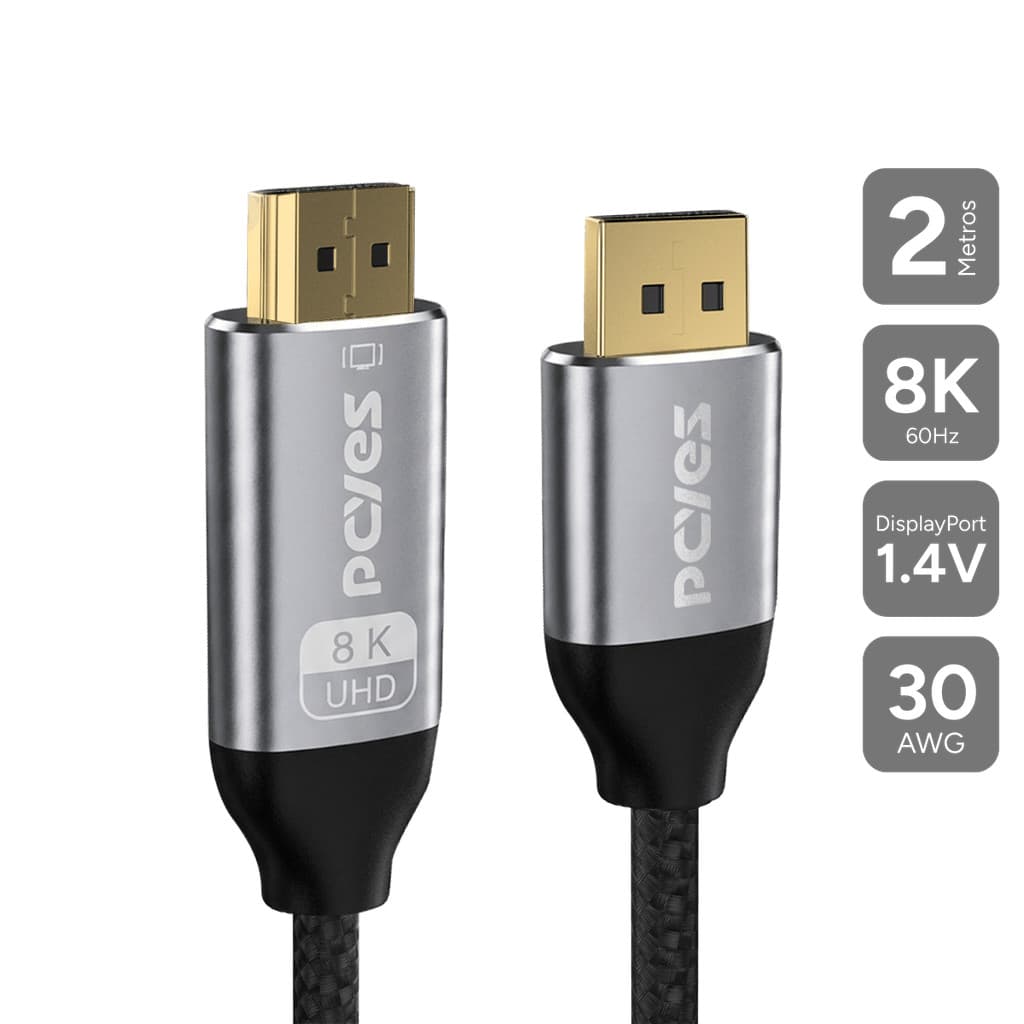 Cabo Displayport 1.4 Para Hdmi 2.1 M - Preto - 2 Mts - Nylon - Pdphm-2n