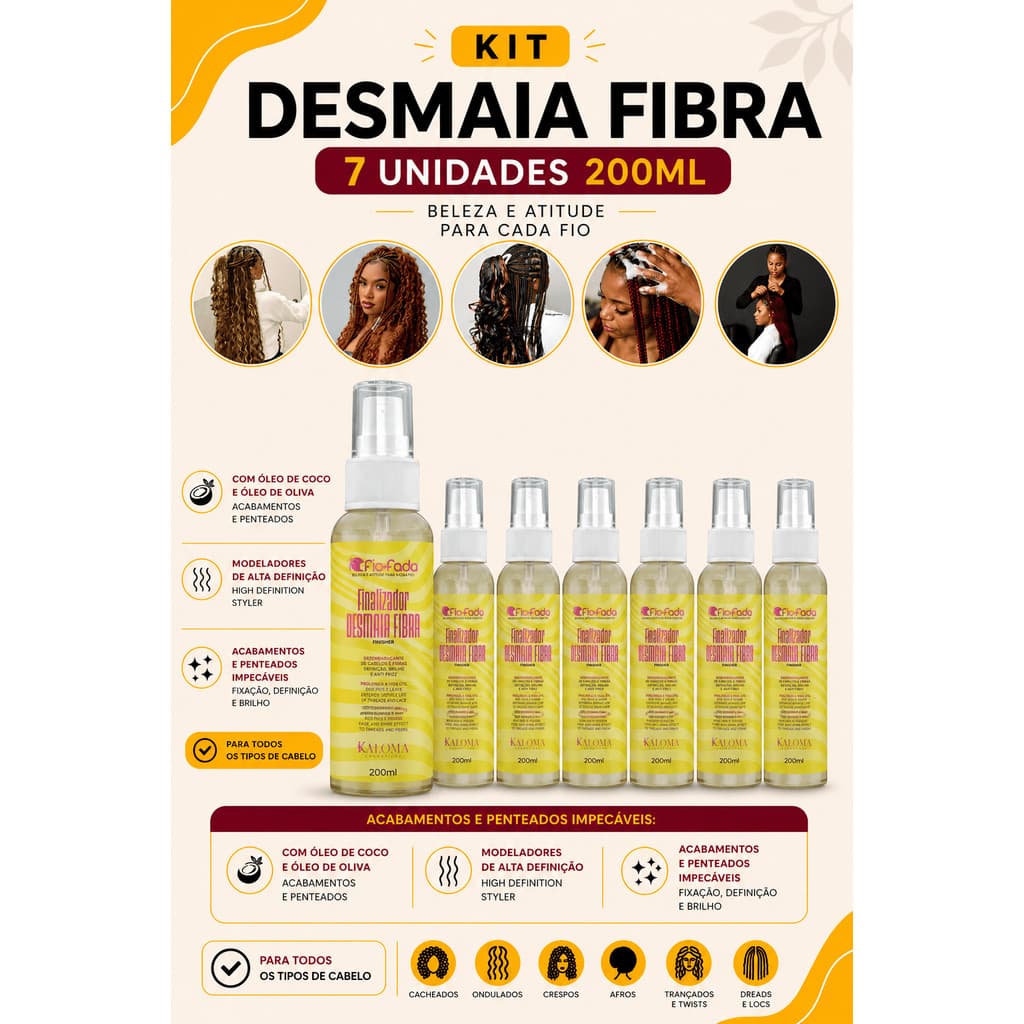 Kit 7 Desmaia Fibra Fio de Fada Hidra Thermal Hidratação Fibras e Cabelos Desembaraço