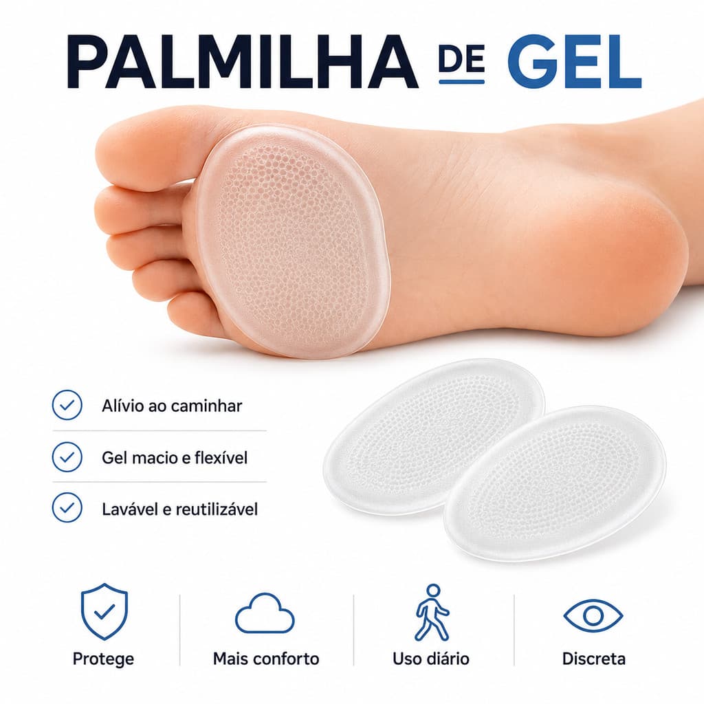 Par Palmilha de Gel Silicone Confortável, Macia e Protetora da Planta dos Pés