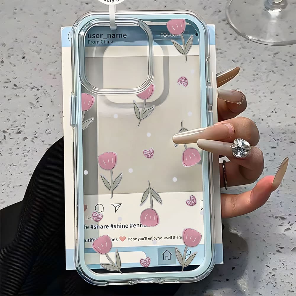 Mostra a Cor Original do Celular Capa Tulipa Para iPhone 16 15 14 Plus 13 12 11 17 Air Pro Max Alta Qualidade