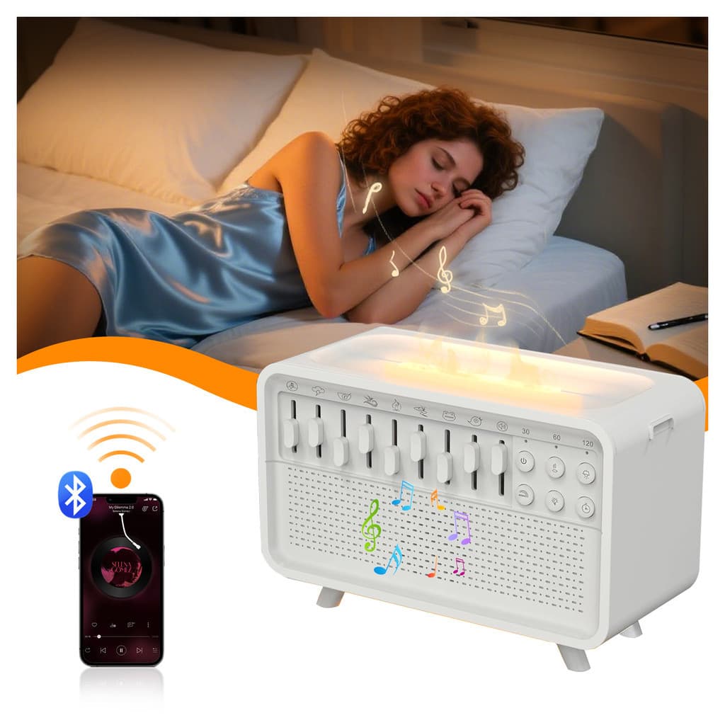 Combo Umidificador de Ruído Branco 3 em 1 com 8 Sons, Timer e Luz Noturna Colorida, Alimentado por USB para Escritório