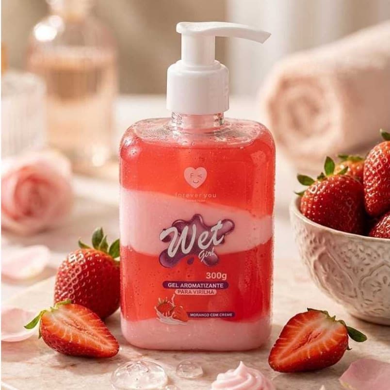 Gel Hidratante Aromatizante Corporal Virilha Morango Com Creme Forever You 300g