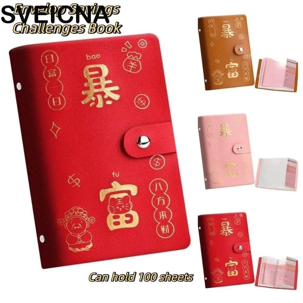 SVEICNA Pasta De Desafio De Poupança De Dinheiro , Livro De Desafios Envelope De Ano Novo Chinês De Armazenamento