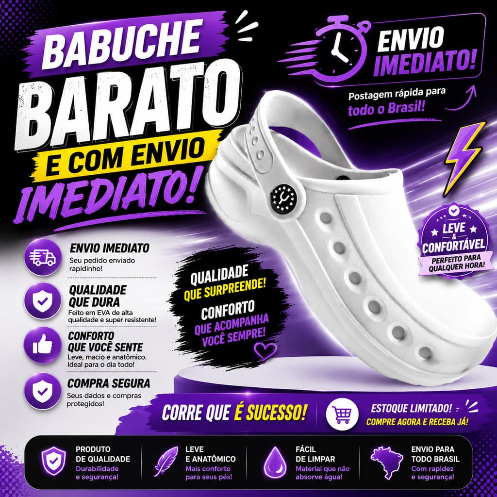 Sapato Babuche Profissional Trabalho Conforto para os  Profissionais