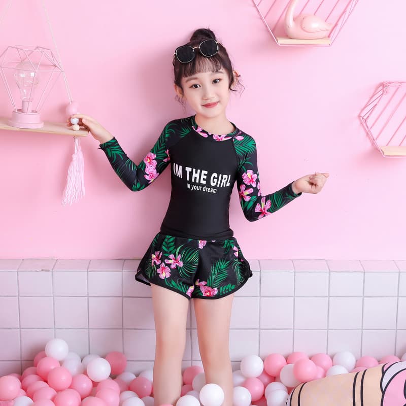 Meninas maiô manga longa 2026 novo estilo verão protetor solar Split Shorts saia estilo bebê pai-filho crianças maiô men