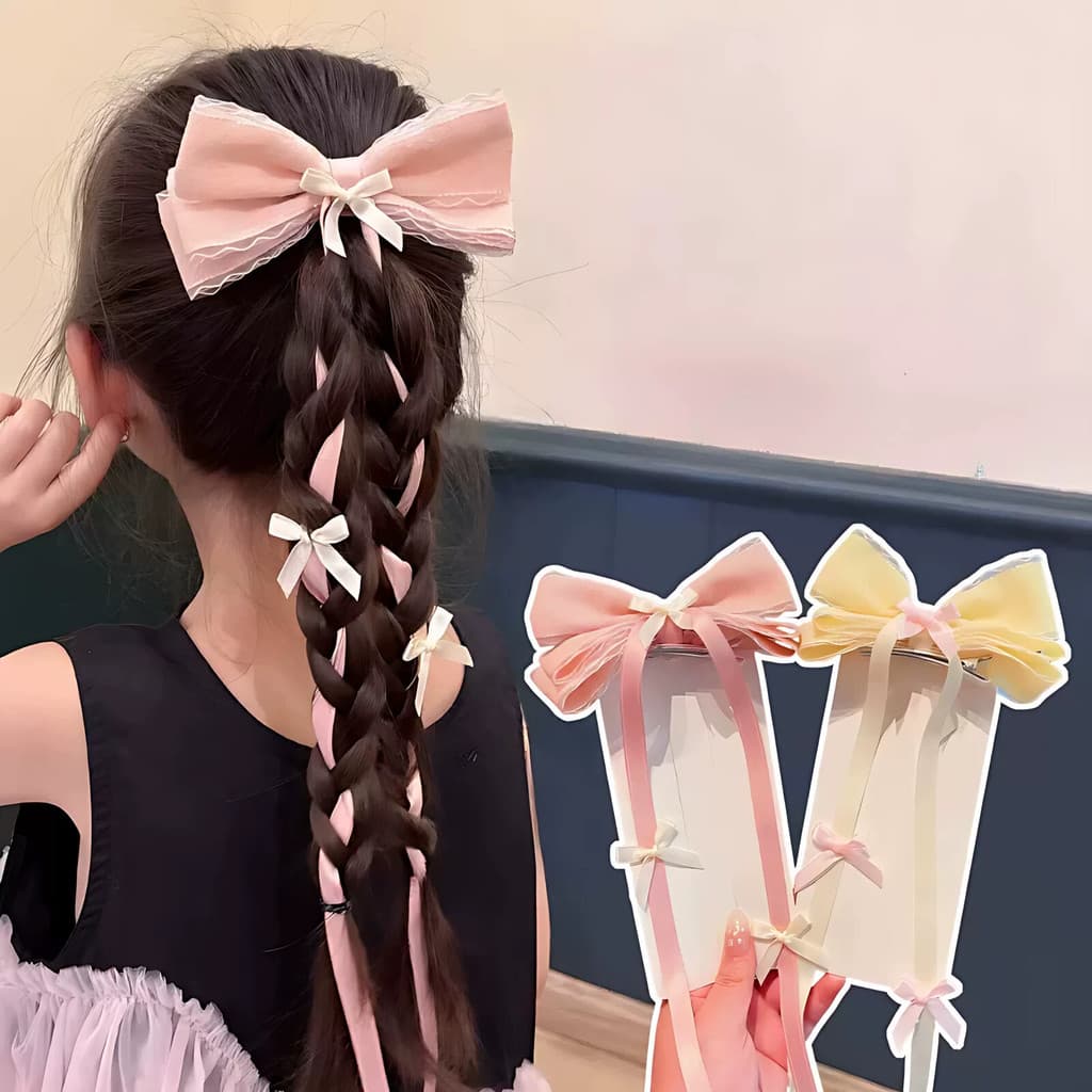 Crianças Multi-camada arco longo Streamer hairpin menina bonito menina princesa clipe cocar novo estilo trançado hairpin