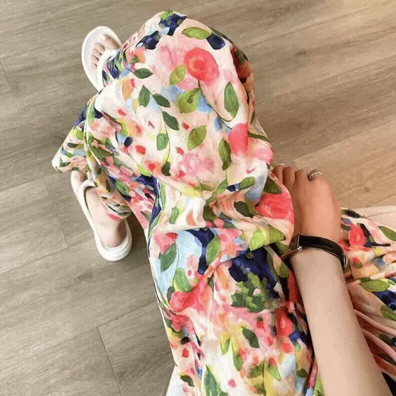 Calças de pijama de coração Floral Rayon tornozelo comprimento calças femininas 2025 casa verão perna larga algodão seda