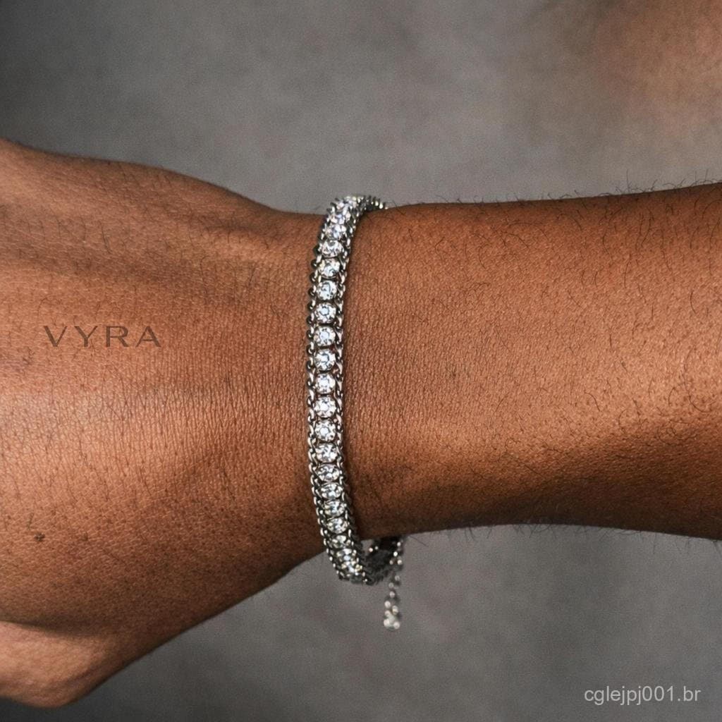 Pulseira Riviera Cravejada Aço Inox Prata Unissex Brilho Premium 23cm Estilo Luxo