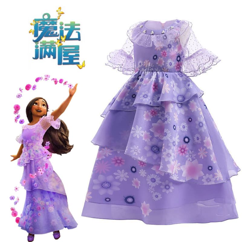 Novo vestido de princesa Disney Girl Isabella Halloween Magic Full House Encanto lsabela cos