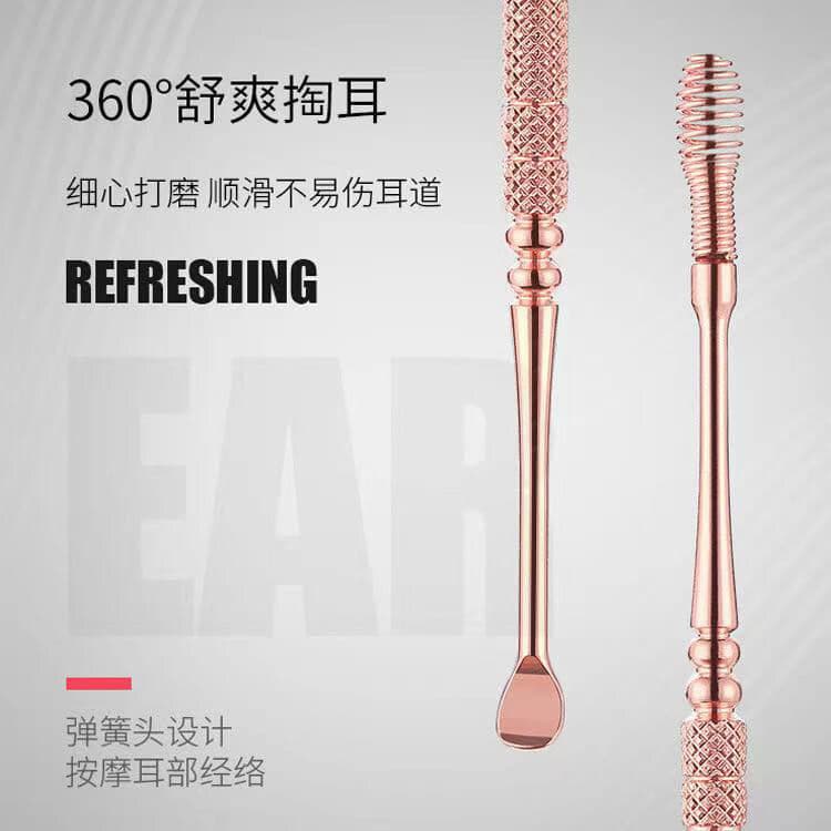 Douyin mesmo estilo ferramenta útil para colheita de orelha, espiral de duas cabeças, colher de aço inoxidável, colher d