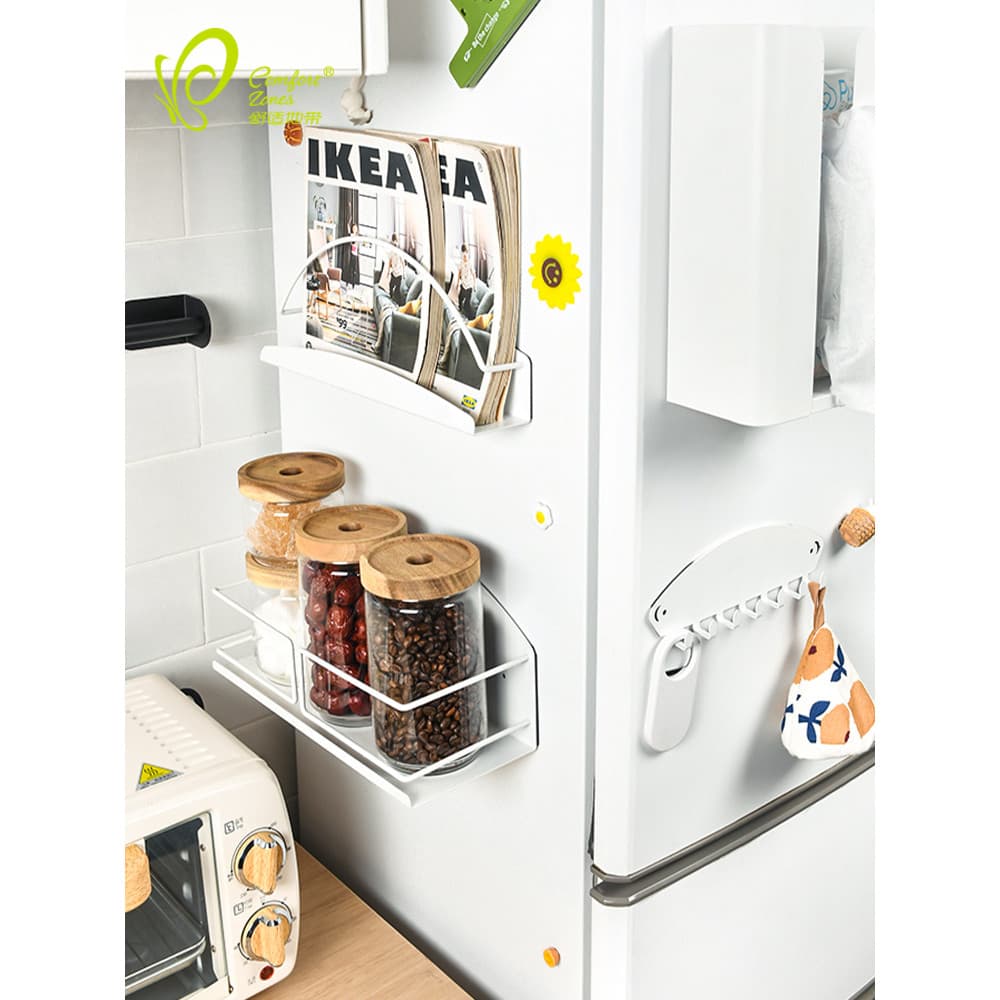 Rack magnético para geladeira, suprimentos de cozinha lateral, rack de armazenamento, sem perfuração, montado na parede,