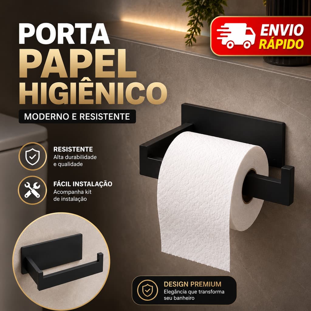 Porta Papel Higiênico Premium Suporte Para Parede Rolo de Papel HIgienico Banheiro Auto Adesivo