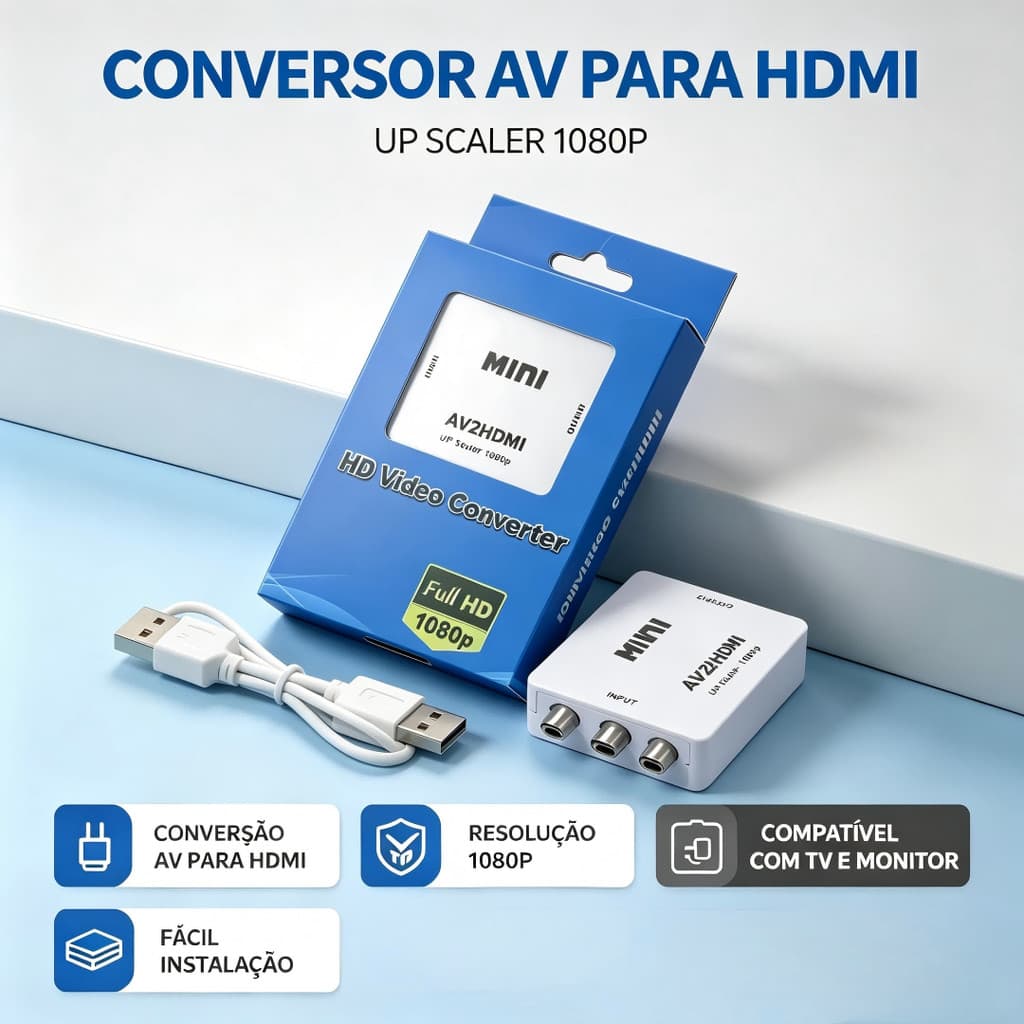 Conversor 3 RCA AV para HDMI Adaptador de Áudio e Vídeo Composto