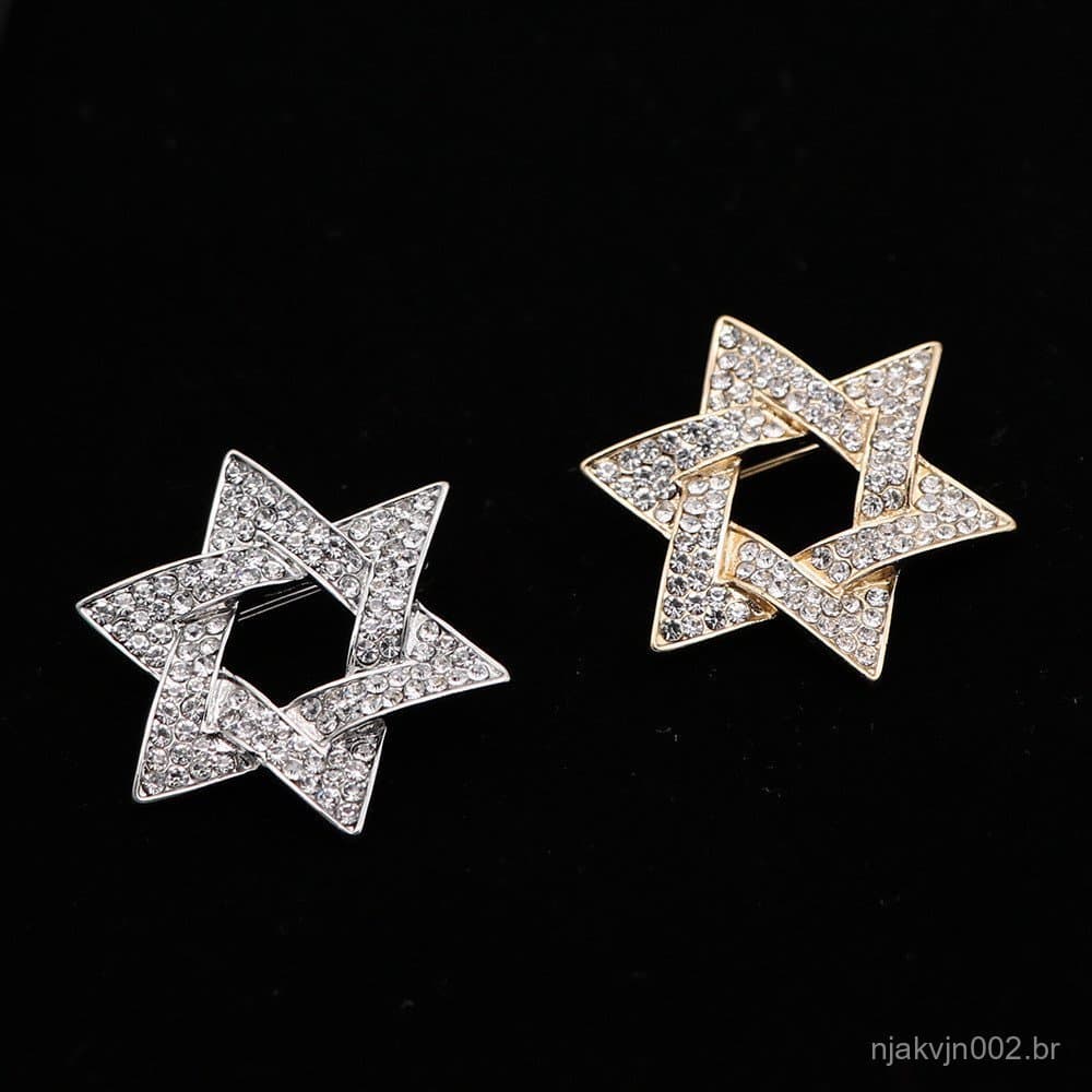1Pc Novo Strass Masculino Moda Hexagonal Estrela Broche Liga Acessórios De Roupas Broches Terno