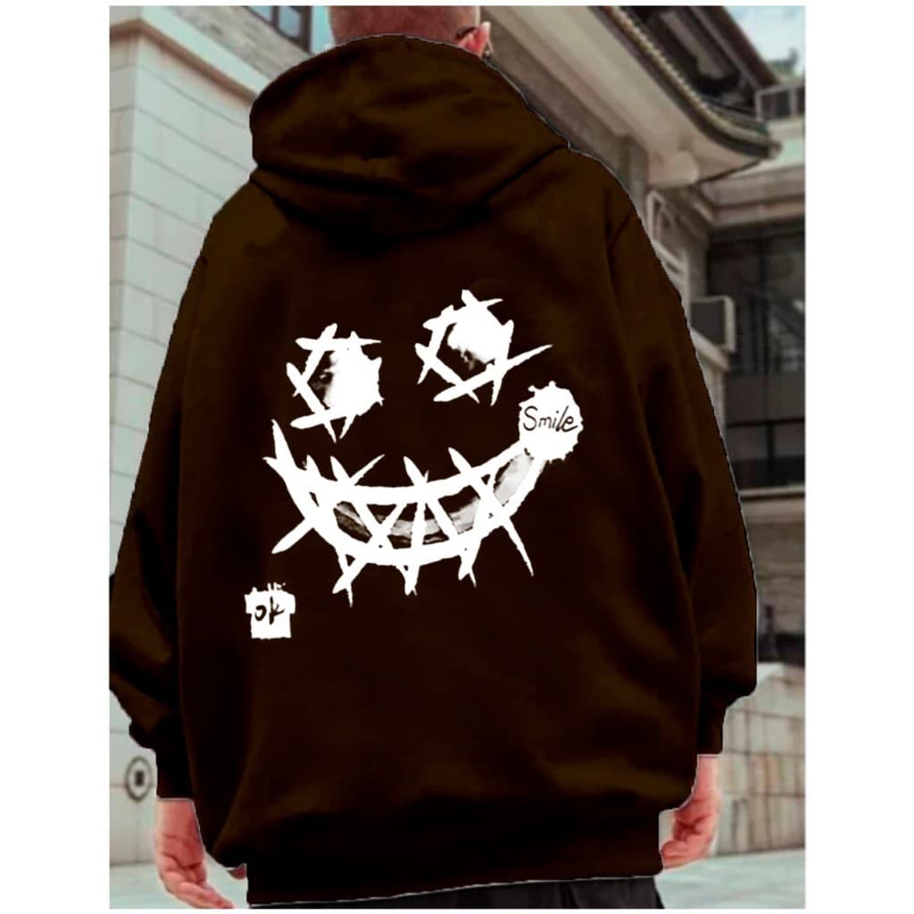 Moletom blusa de frio Canguru Smile Riscado Unissex Masculino e Feminino Streetwear Flanelado Blusa de Frio Promoção