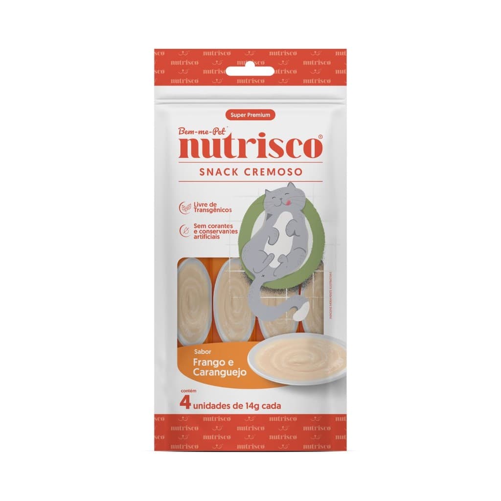 Snack Cremoso Nutrisco para Gatos Petisco Úmido Sachê Saudável Todas Idades Frango Caranguejo