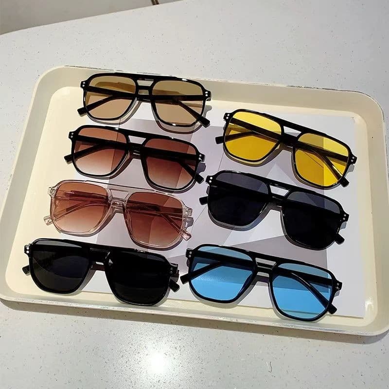 Óculos de sol retro de dupla lente, grande estrutura, proteção UV, lentes oceânicas, moda minimalista unissex Para Homen